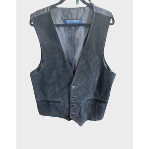 Beyond Leather Vintage Mens Genuine Leather Button up Vest XL Satin lined